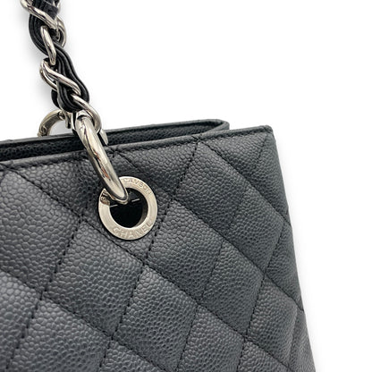 GST Black Tote Bag in Caviar Leather, Silver hardware
