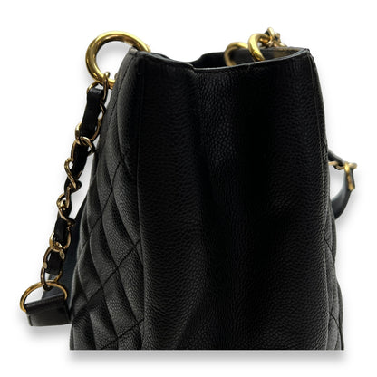 GST Large Black Shoulder Bag in Caviar Leather, Gold hardware