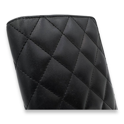 Cambon Long Black Wallet in Calfskin, Silver hardware