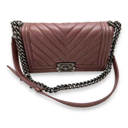 Boy Medium Purple Shoulder Bag in Caviar Leather, Ruthenium hardware