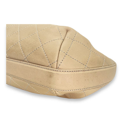 Drawstring CC White Bucket Bag in Lambskin, Gold hardware