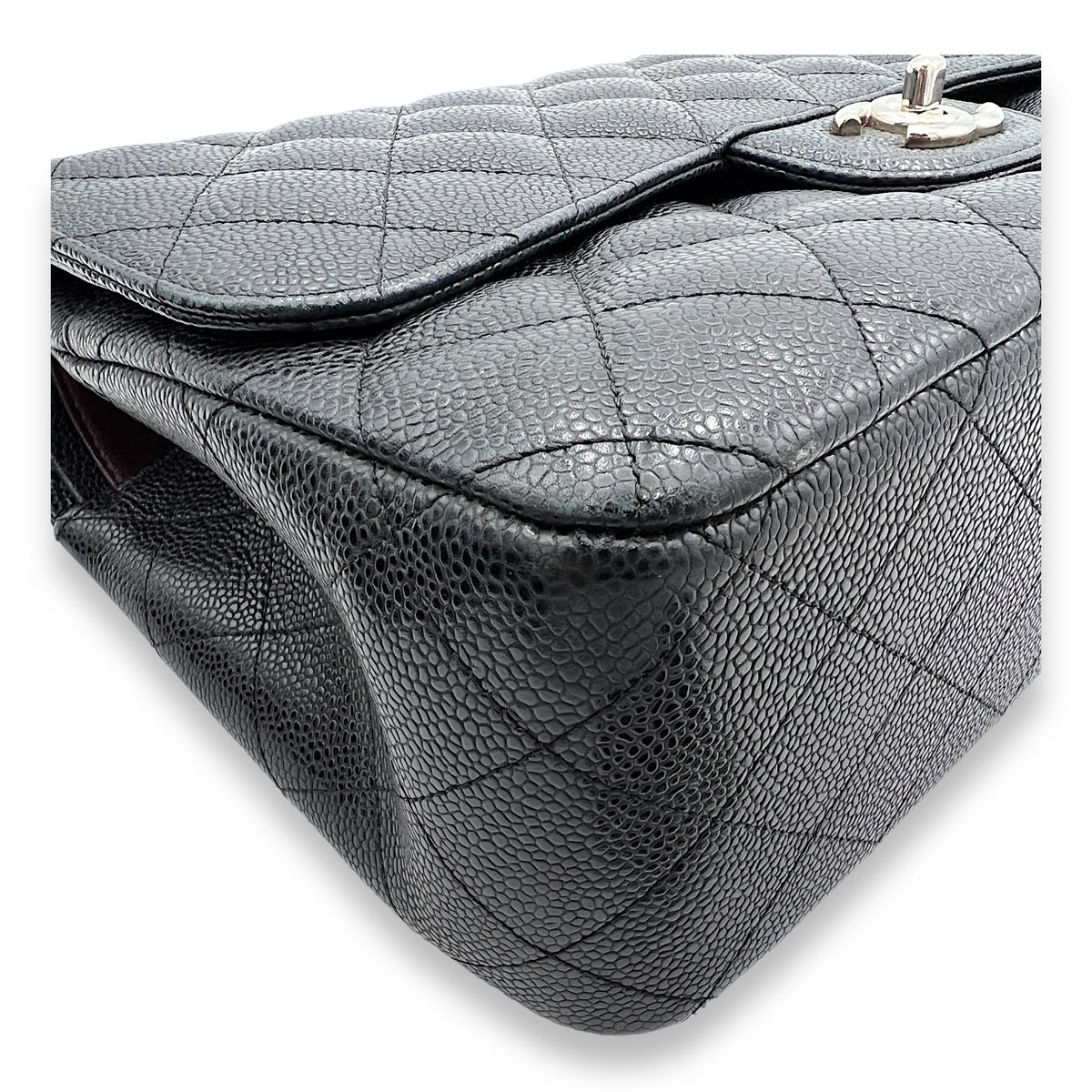 Classic Double Jumbo Black Shoulder Bag in Caviar Leather, Silver hardware