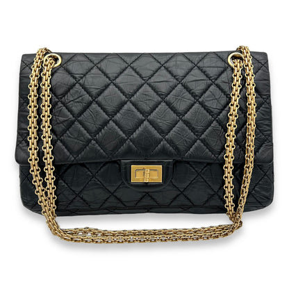 2.55 226 Medium Black Shoulder Bag in Calfskin, Gold hardware