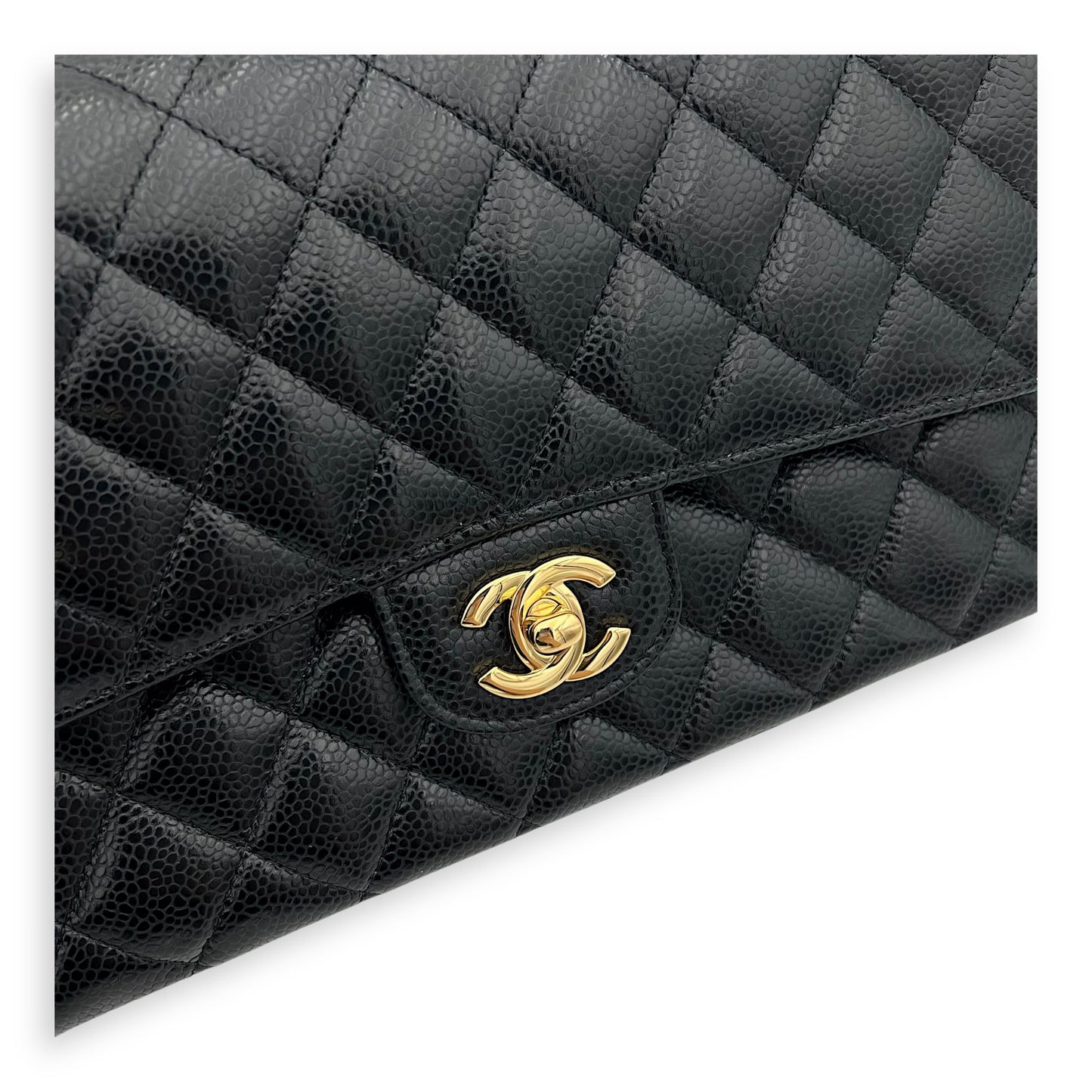 Classic Double Flap Medium Black Shoulder Bag in Caviar Leather, Gold hardware