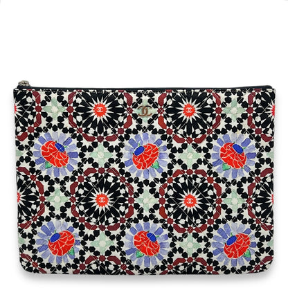 Quilted Printed Dubai Paris O Case Black Pouch in Fabric, Silver hardware