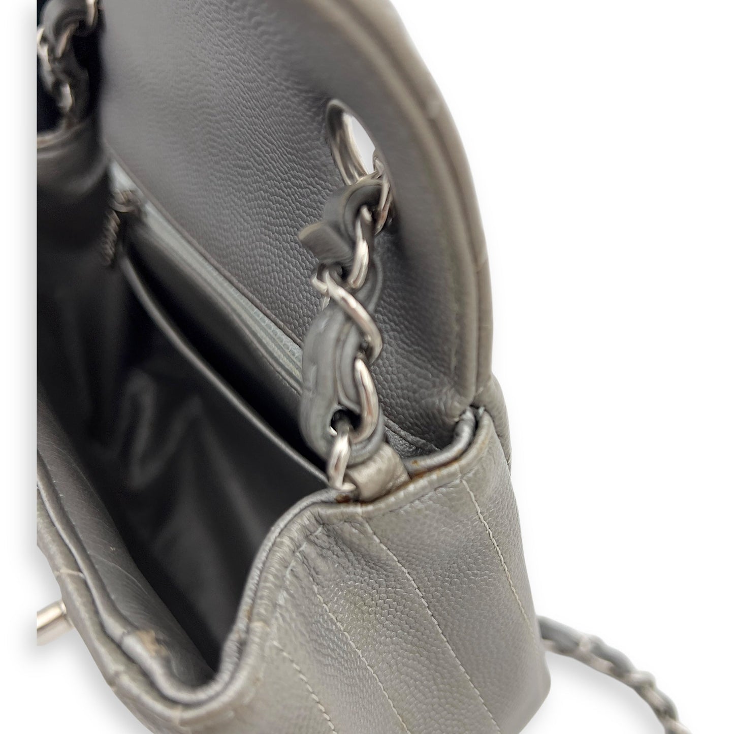 Chevron Square Mini Grey Crossbody Bag in Canvas, Silver hardware