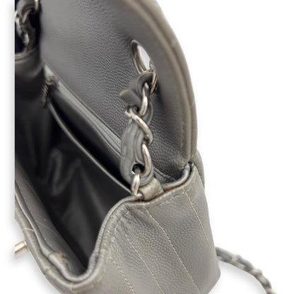 Chevron Square Mini Grey Crossbody Bag in Canvas, Silver hardware