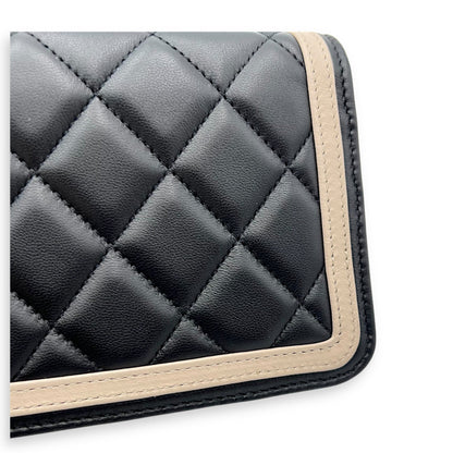 Phone Wallet On Chain Black in Lambskin, Silver hardware
