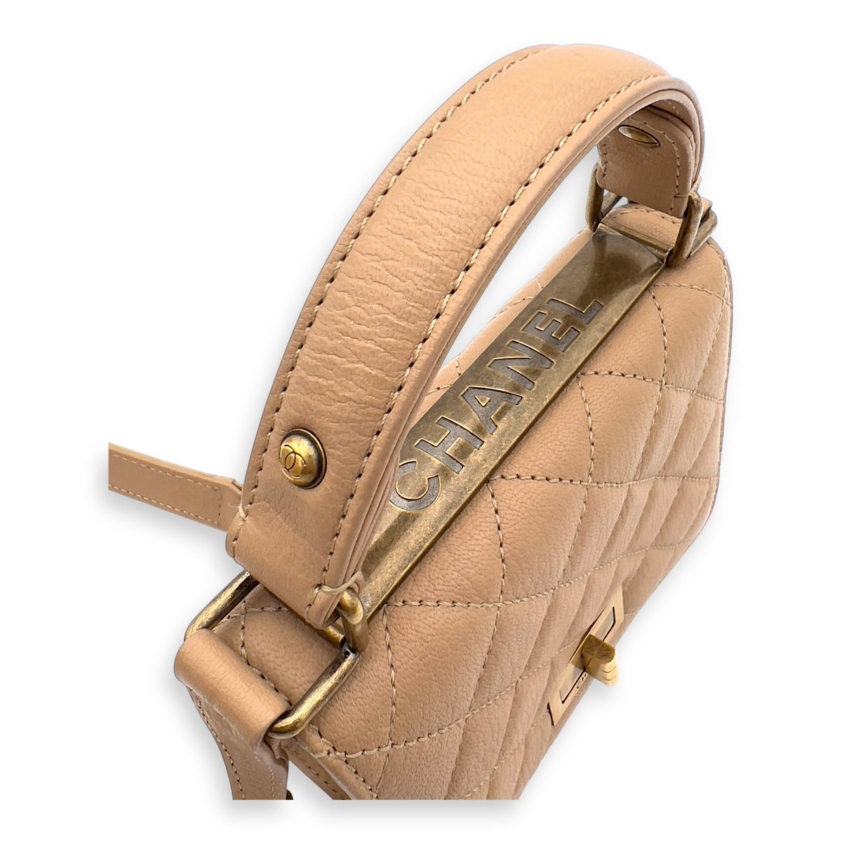 Rita Top Handle Bag Brown in Calfskin, Gold hardware