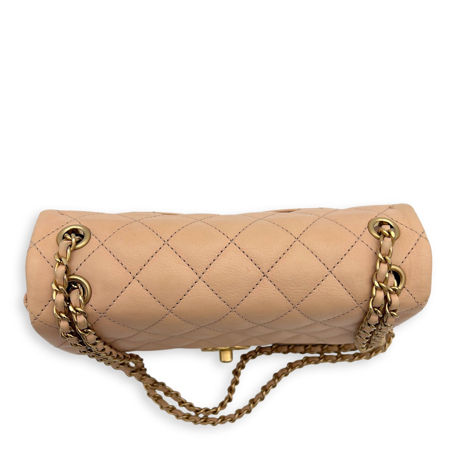 Mini Rectangle Shoulder Bag Beige in Lambskin, Gold hardware