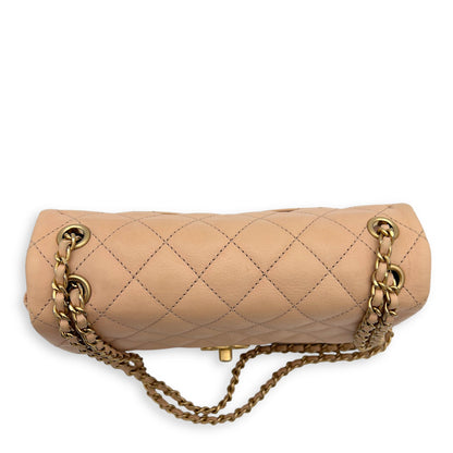 Mini Rectangle Shoulder Bag Beige in Lambskin, Gold hardware