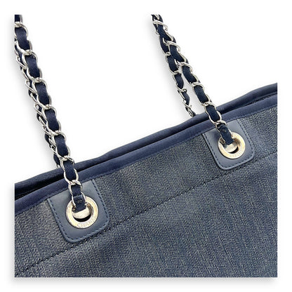 Deauville Small Blue Tote Bag in Denim, Silver hardware