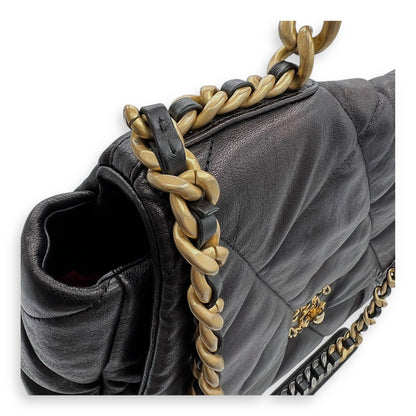 C19 Maxi Black Shoulder Bag in Lambskin, Mixed hardware