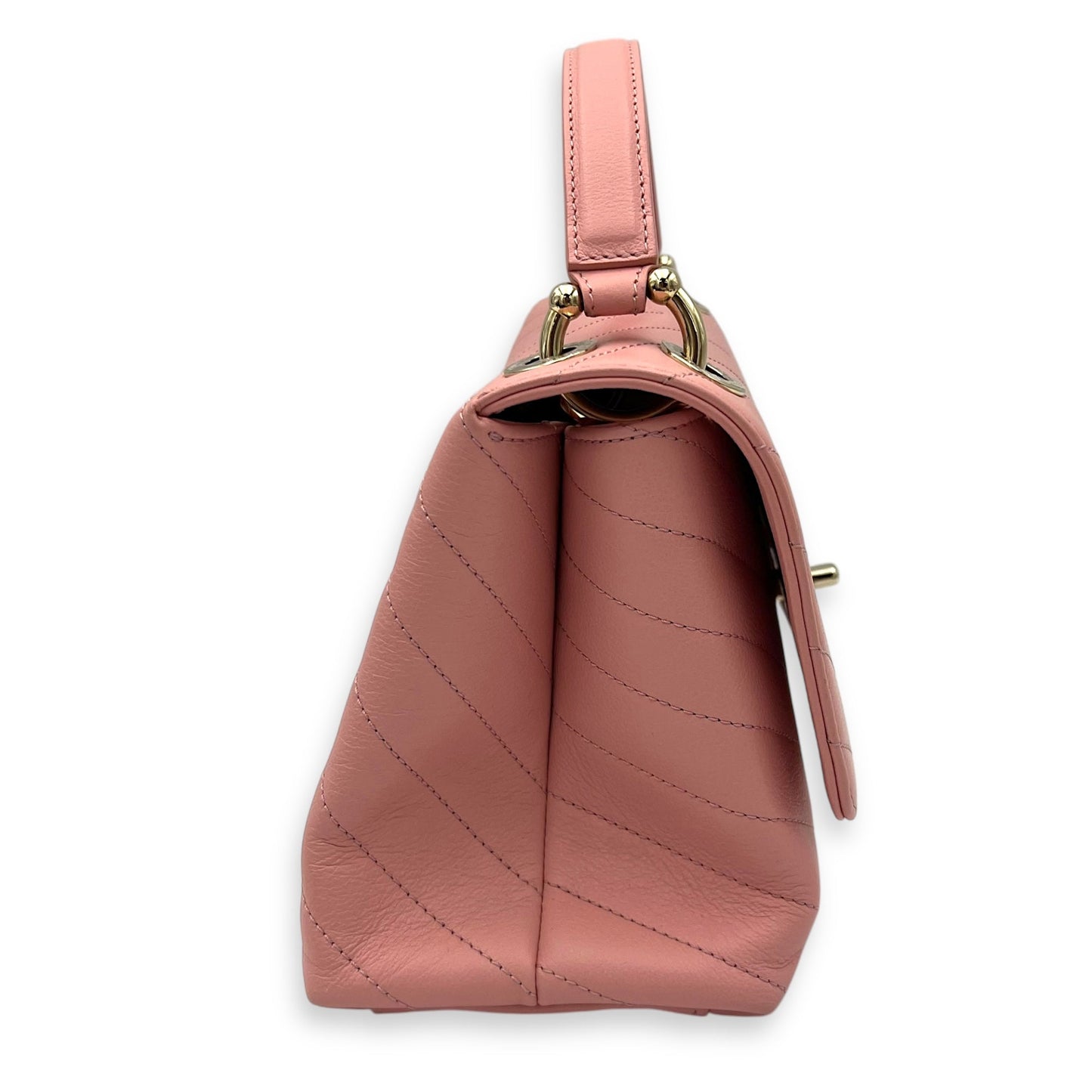 Chevron Chic Small Pink Top Handle Bag in Calfskin, Gold hardware