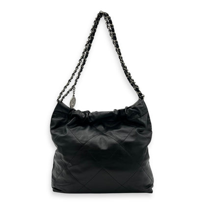 22 Small Black Shoulder Bag in Lambskin, Silver hardware