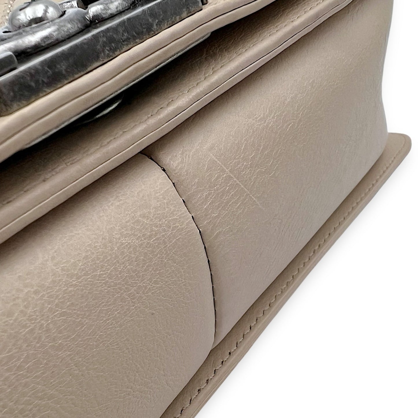 Boy Medium Beige Shoulder Bag in Calfskin, Gunmetal hardware