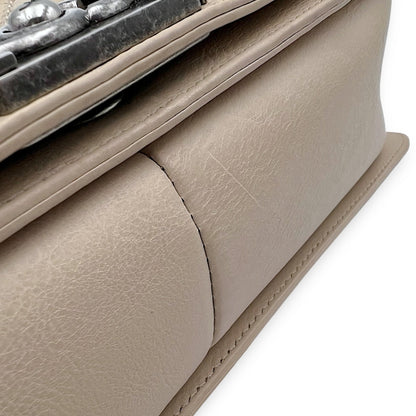 Boy Medium Beige Shoulder Bag in Calfskin, Gunmetal hardware