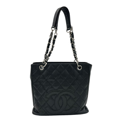 PST Tote Bag Black in Caviar Leather, Silver hardware