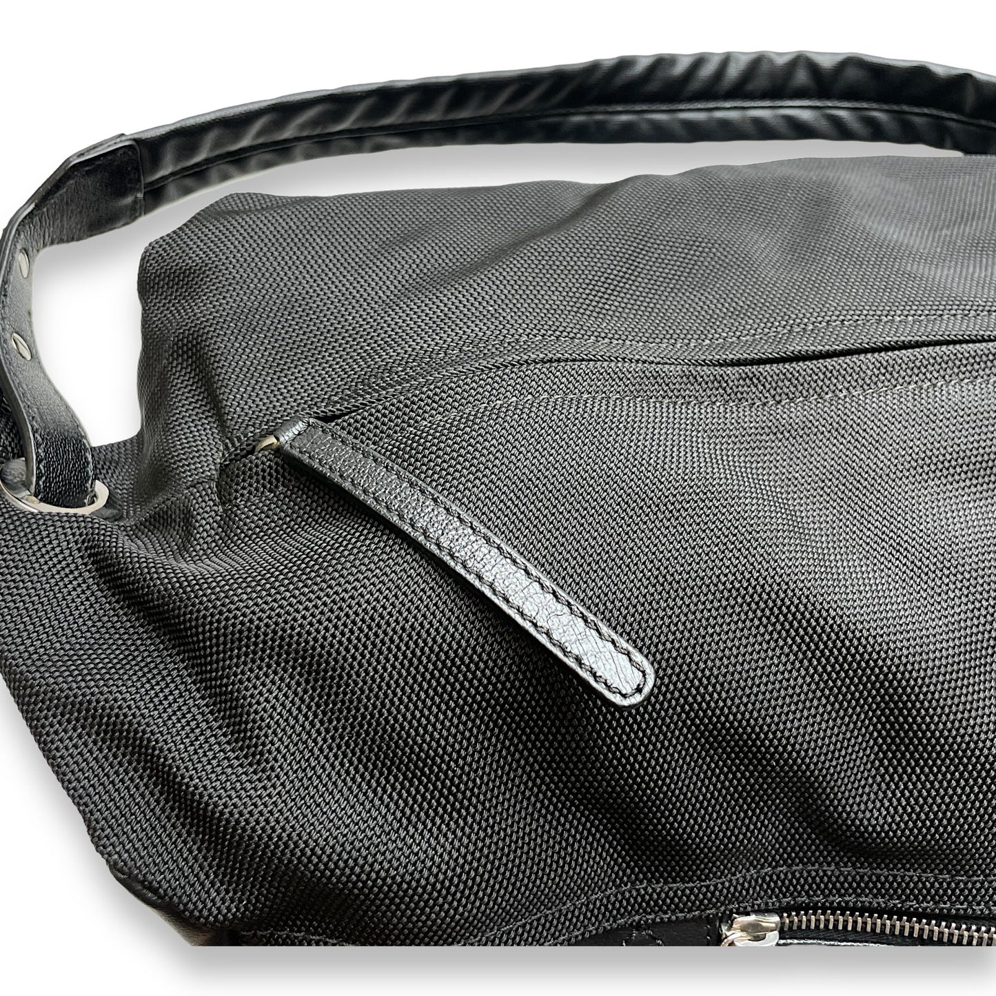 Biarritz Black Shoulder Bag in Coated Canvas, Silver hardware