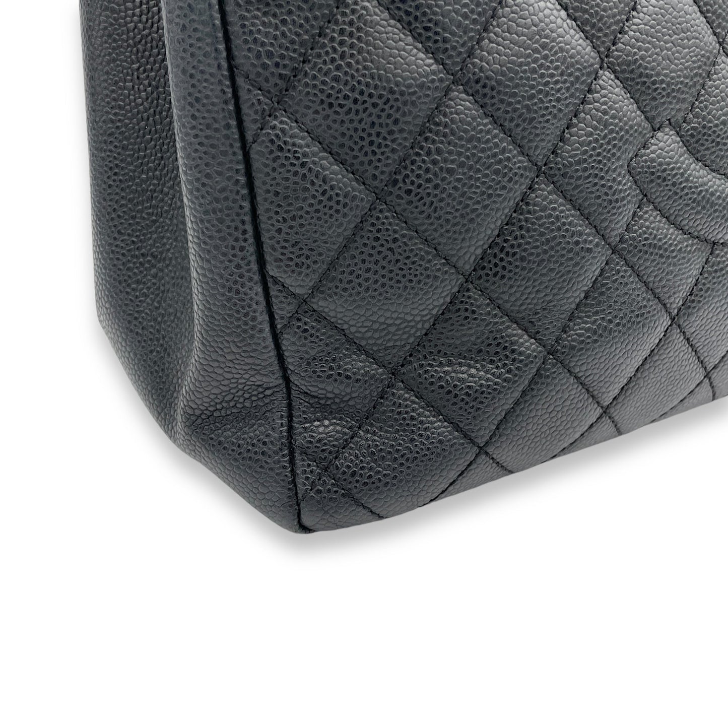 GST Black Tote Bag in Caviar Leather, Silver hardware