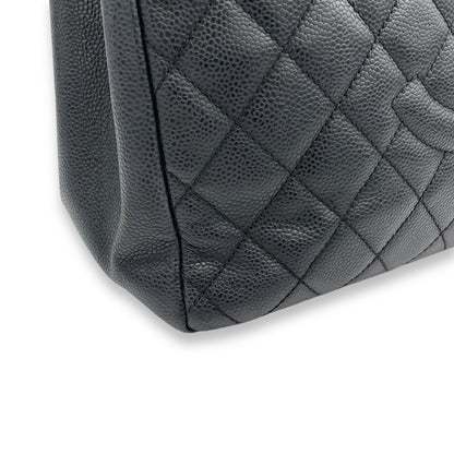 GST Black Tote Bag in Caviar Leather, Silver hardware