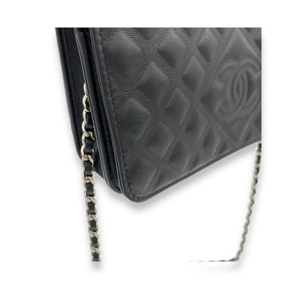 CC Black Wallet On Chain in Lambskin, Silver hardware