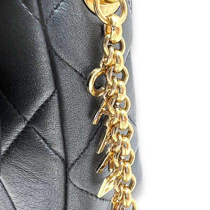 Charm chain Grey Crossbody Bag in Calfskin, Gold hardware