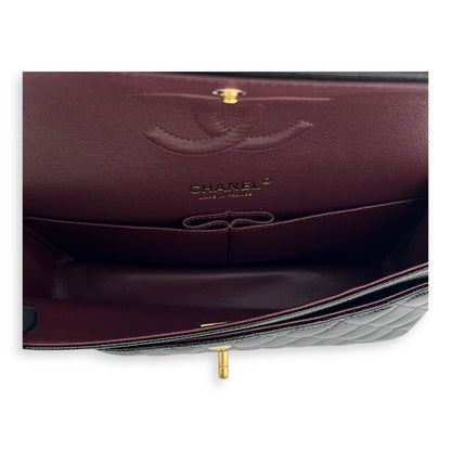 Classic Double Flap Medium Black Shoulder Bag in Caviar Leather, Gold hardware