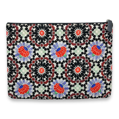 Quilted Printed Dubai Paris O Case Black Pouch in Fabric, Silver hardware