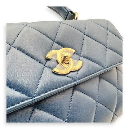 Trendy CC Top Handle Bag Blue in Lambskin, Gold hardware