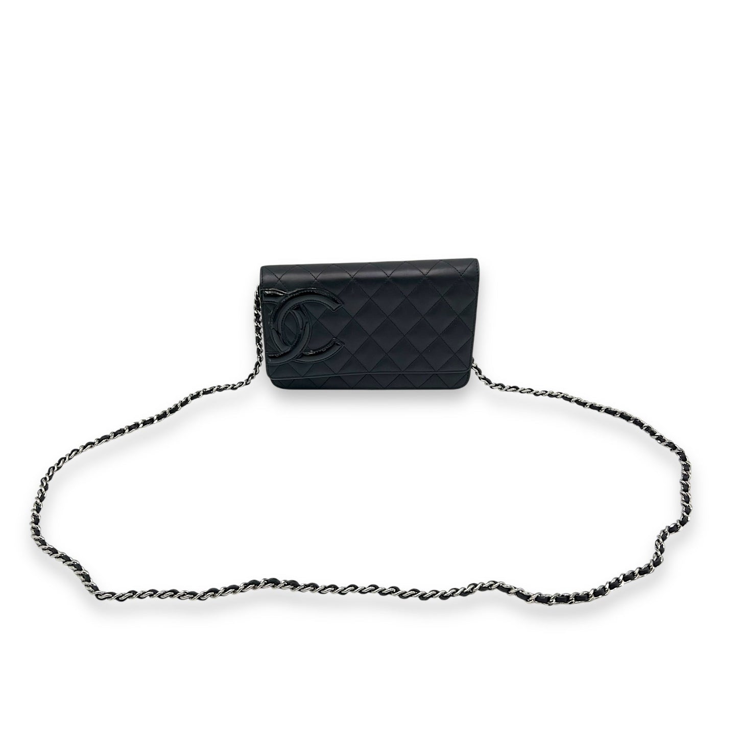 Cambon Wallet On Chain Black in Lambskin, Silver hardware