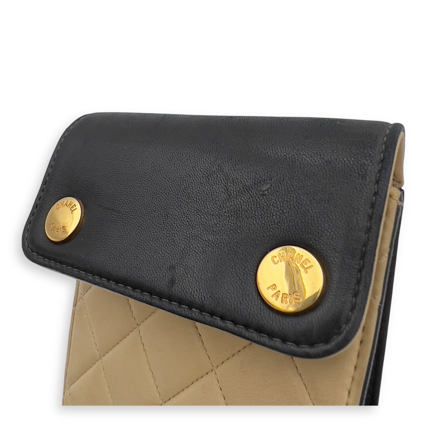 Vintage Quilted Beige Crossbody Bag in Calfskin, Gold hardware