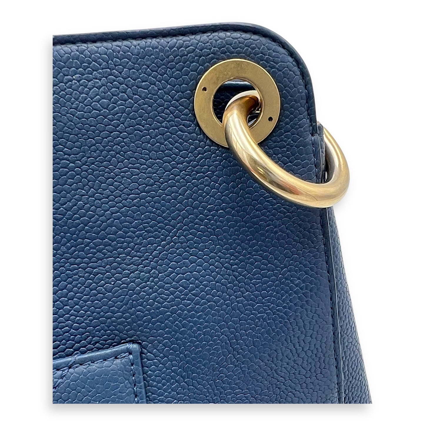 CC Lock Top Handle Bag Blue in Caviar Leather, Gold hardware