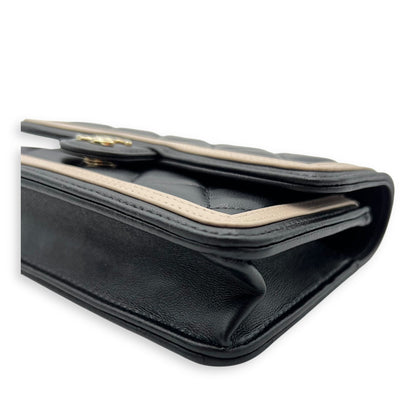 Phone Wallet On Chain Black in Lambskin, Silver hardware