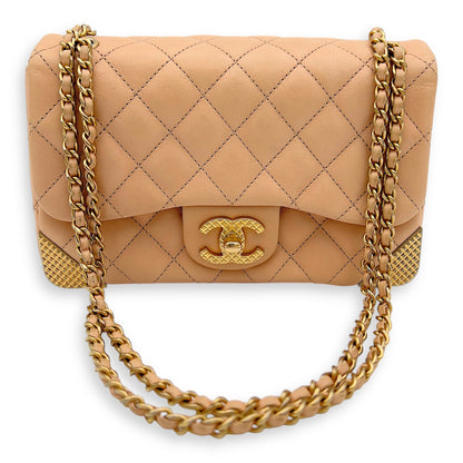 Mini Rectangle Shoulder Bag Beige in Lambskin, Gold hardware