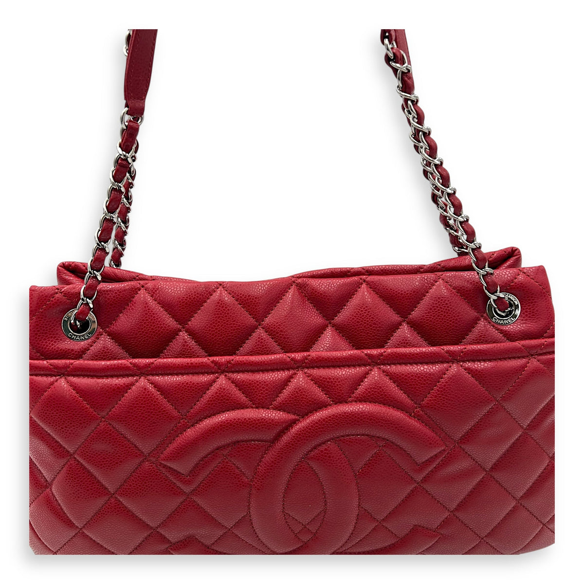CC Shoulder Bag Red in Caviar Leather, Silver hardware