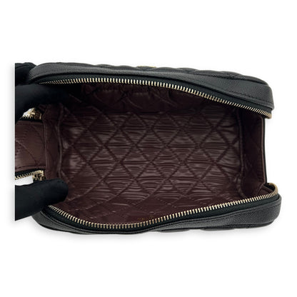 Quilted Double Zip Black Pouch in Caviar Leather, Gold hardware