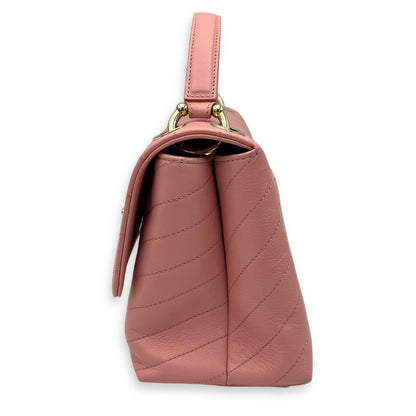 Chevron Chic Small Pink Top Handle Bag in Calfskin, Gold hardware