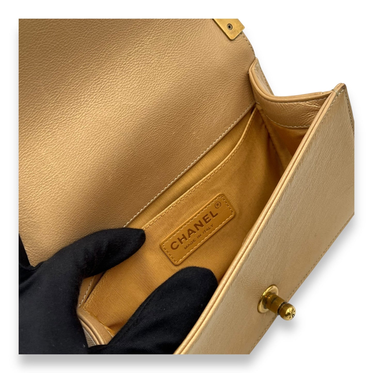 Boy Small Gold Shoulder Bag in Lambskin, Gold hardware