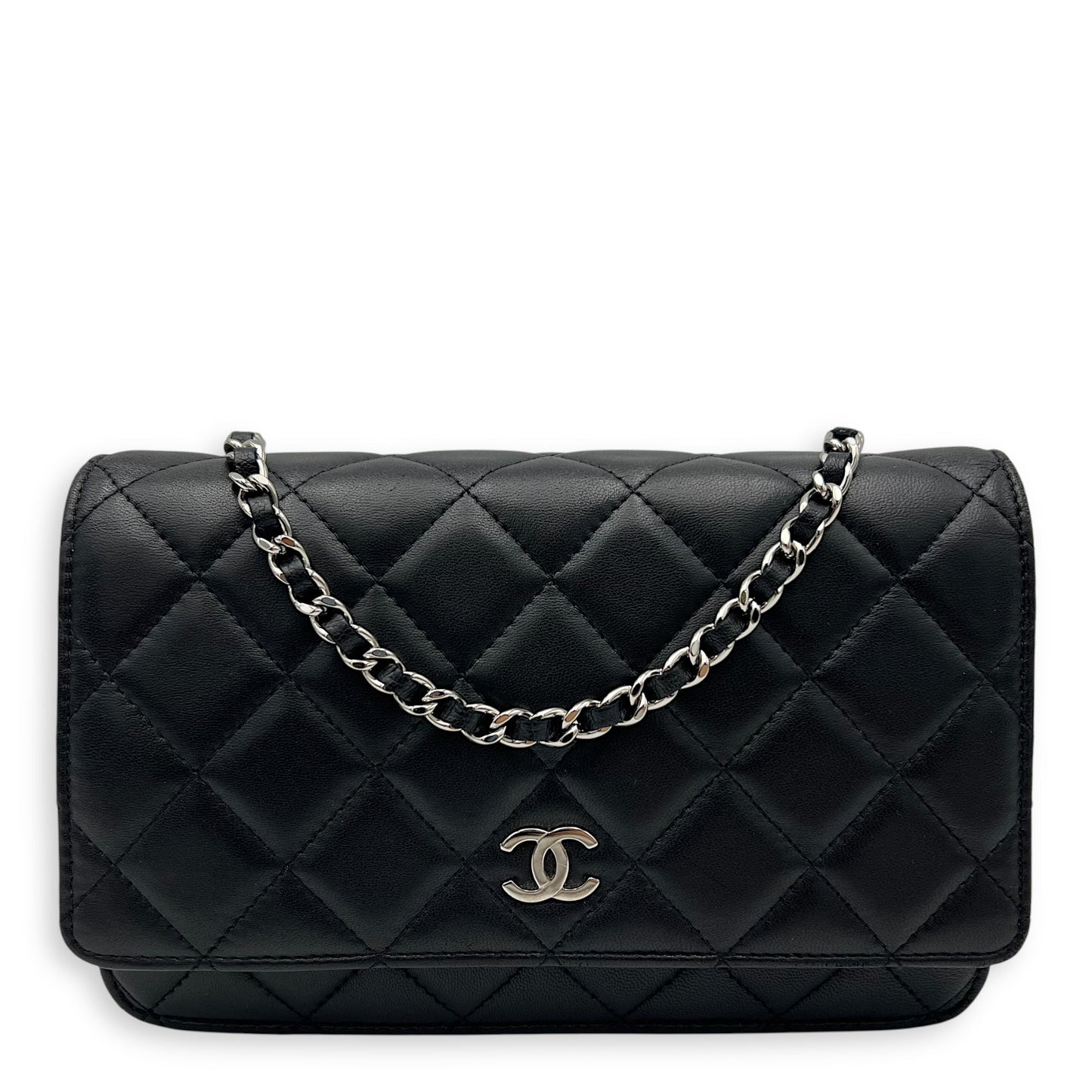 CC Wallet On Chain Black in Lambskin, Silver hardware