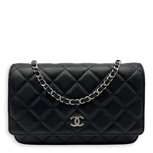 CC Wallet On Chain Black in Lambskin, Silver hardware