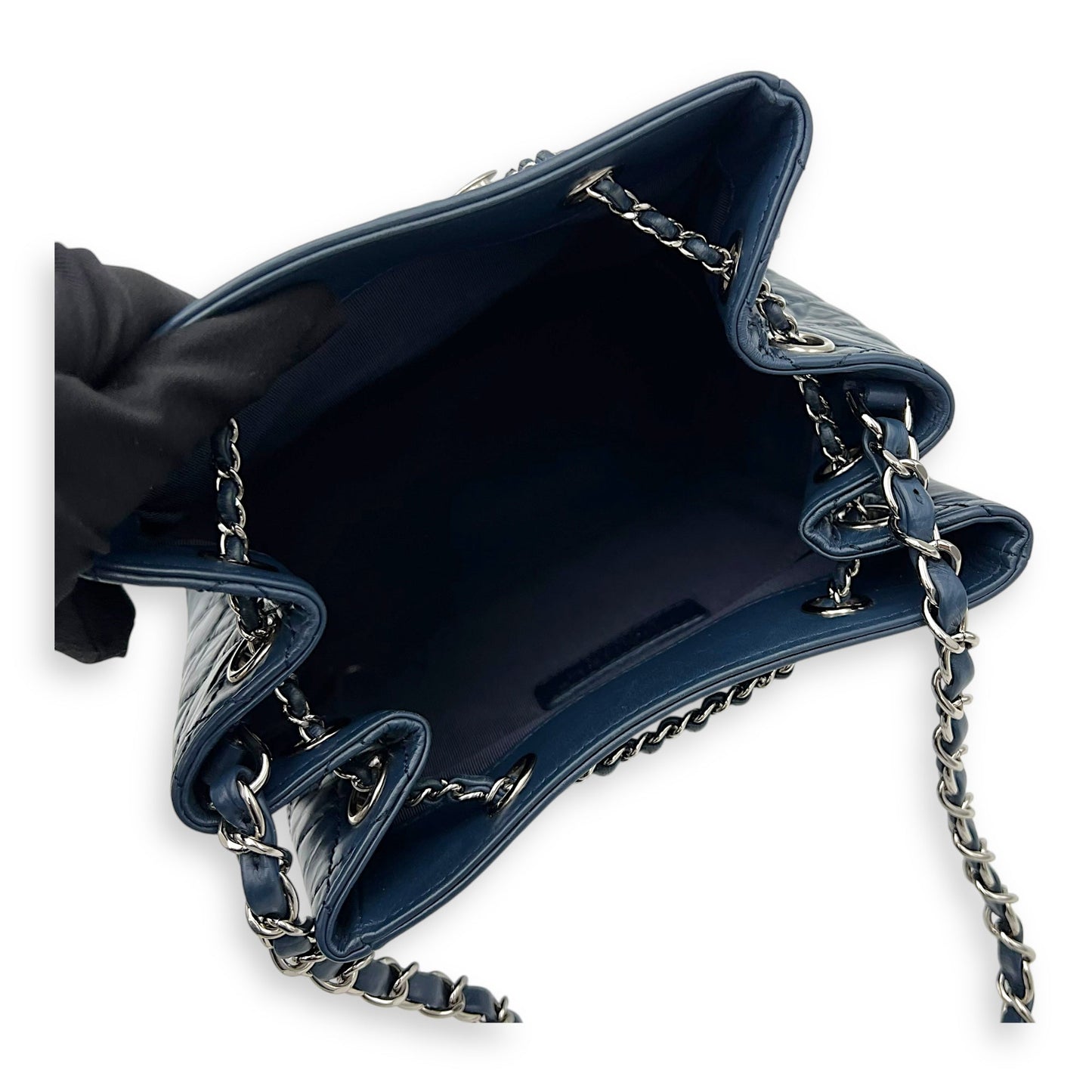 Quilted Seasonal Bucket Bag Blue in Calfskin, Gold hardware