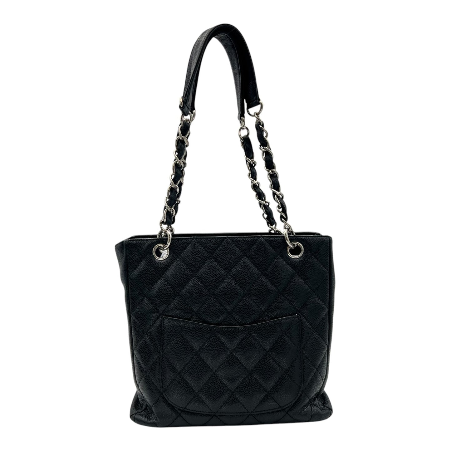 PST Tote Bag Black in Caviar Leather, Silver hardware