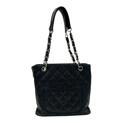 PST Tote Bag Black in Caviar Leather, Silver hardware