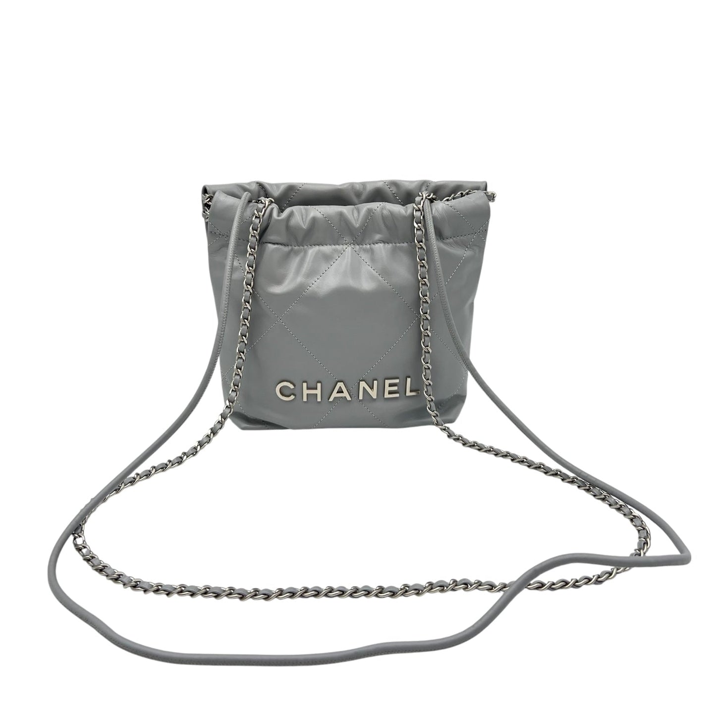 22 Tote Crossbody Bag Mini Grey in Calfskin, Silver hardware