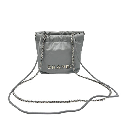 22 Tote Crossbody Bag Mini Grey in Calfskin, Silver hardware