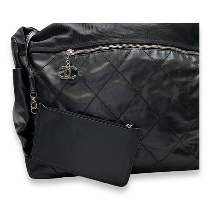 Biarritz Black Shoulder Bag in Coated Canvas, Silver hardware