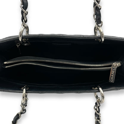 GST Black Tote Bag in Caviar Leather, Silver hardware