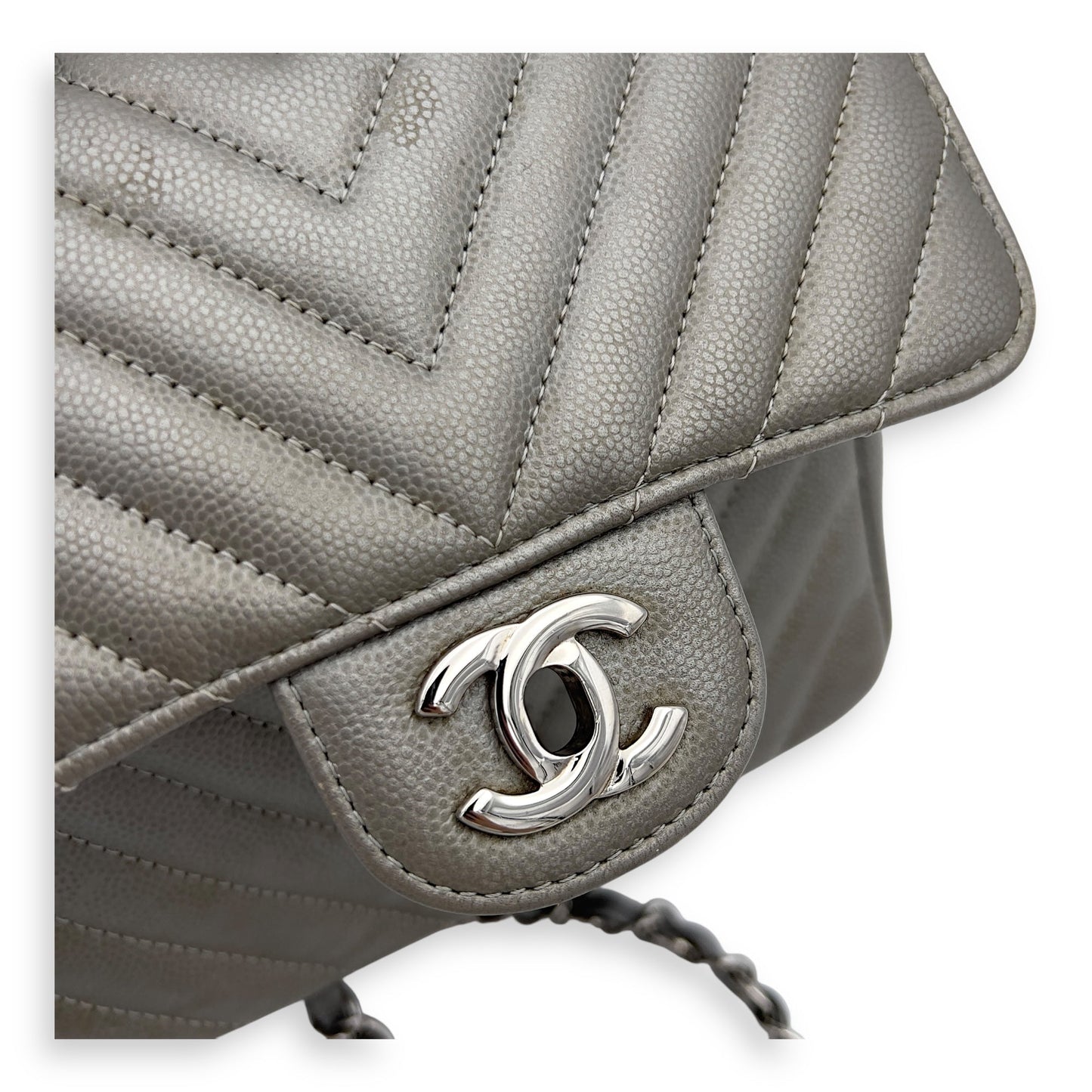 Chevron Square Mini Grey Crossbody Bag in Canvas, Silver hardware