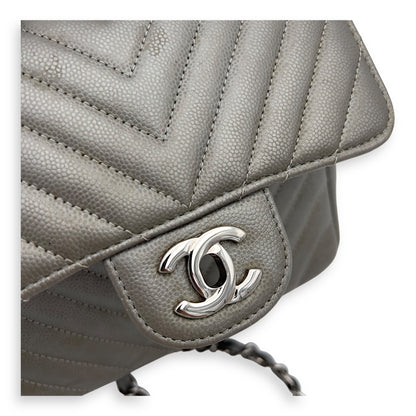 Chevron Square Mini Grey Crossbody Bag in Canvas, Silver hardware